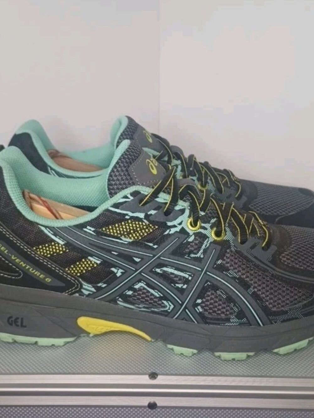 ASICS Gel-Venture 6 T7G6N Women's 10.5 Black Mint Green Trail Running Sneakers